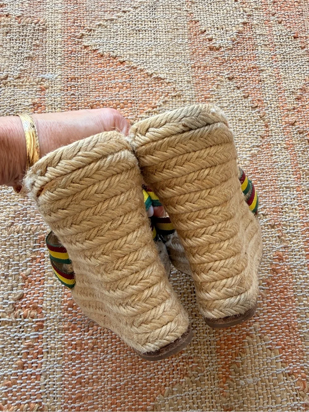 Y2K Vintage Christian Louboutin Rasta Jamaican Heel Sandal Espadrilles Size 38